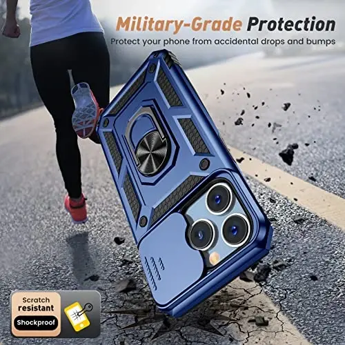 Goton Only for iPhone 14 Pro Max Case with Screen Protector - Slide Camera Cover with Ring Stand, Heavy Duty Military Grade Shockproof Rugged Accessories for iPhone 14Promax Blue - 5
