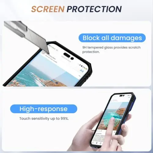 Goton Only for iPhone 14 Pro Max Case with Screen Protector - Slide Camera Cover with Ring Stand, Heavy Duty Military Grade Shockproof Rugged Accessories for iPhone 14Promax Blue - 6