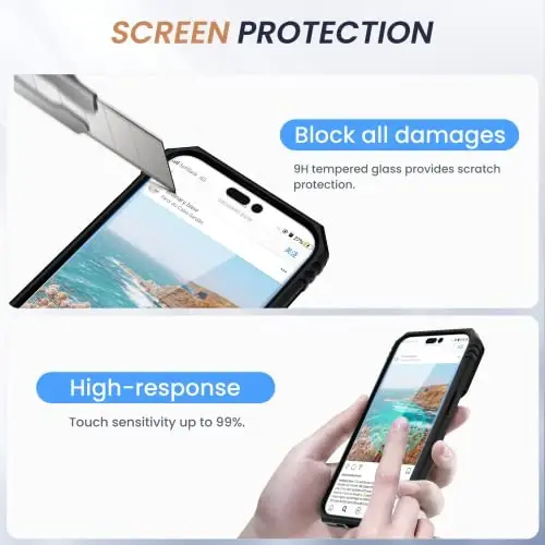 Goton Only for iPhone 14 Pro Max Case with Screen Protector - Slide Camera Cover with Ring Stand, Heavy Duty Military Grade Shockproof Rugged Accessories for iPhone 14Promax Black - 6