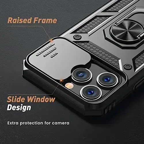 Goton Only for iPhone 14 Pro Max Case with Screen Protector - Slide Camera Cover with Ring Stand, Heavy Duty Military Grade Shockproof Rugged Accessories for iPhone 14Promax Black - 3