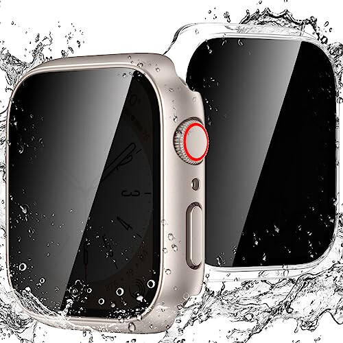 Goton Su Geçirmez Gizlilik Kılıfı Apple Watch Series 9 8 7 6 5 4 SE Ultra 40mm 44mm 41mm 45mm 49mm için, Sert PC Çerçeve Temperli Cam Ekran Koruyucu iWatch Kılıf Aksesuarları, 41mm Şeffaf Yıldız Işığı - 1