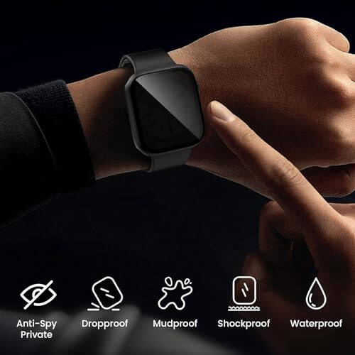 Goton Su Geçirmez Gizlilik Kılıfı Apple Watch Series 9 8 7 6 5 4 SE Ultra 40mm 44mm 41mm 45mm 49mm için, Sert PC Çerçeve Temperli Cam Ekran Koruyucu iWatch Kılıf Aksesuarları, 44mm Şeffaf Siyah - 6