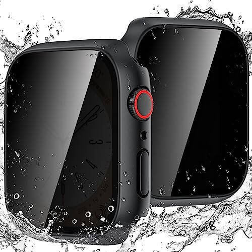 Goton Su Geçirmez Gizlilik Kılıfı Apple Watch Series 9 8 7 6 5 4 SE Ultra 40mm 44mm 41mm 45mm 49mm için, Sert PC Çerçeve Temperli Cam Ekran Koruyucu iWatch Kılıf Aksesuarları, 44mm SiyahSiyah - 1