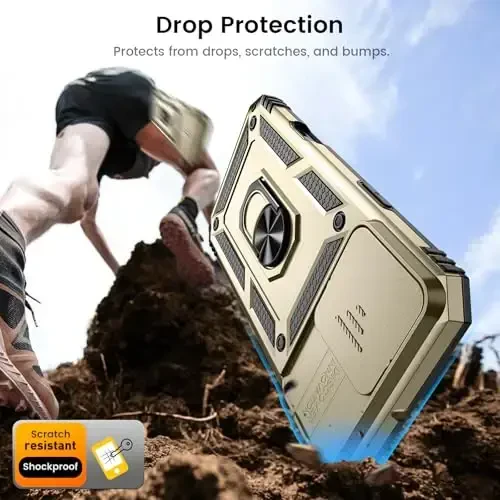 Goton Compatible for iPhone 16 Pro Max Case with Screen Protector - Slide Camera Cover Protective Phone Case with Ring Stand, Heavy Duty Shockproof Rugged Bumper for iPhone 16 Promax Accessories Gold - 3