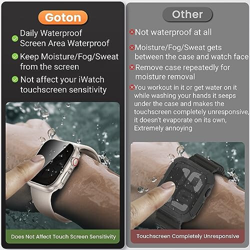 Goton Водонепроницаемый чехол для конфиденциальности для Apple Watch Series 9 8 7 6 5 4 SE Ultra 40 мм 44 мм 41 мм 45 мм 49 мм, Прочный бампер из поликарбоната Защитное стекло для экрана для аксессуаров iWatch, 44 мм прозрачный - 2