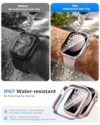 Goton Water-Resistant Screen Protector Case for Apple Watch 40mm SE/6/5/4 | Hard PC Case with Tempered Glass & Hollow Back Cover for SE 3/2/1 & Series 6/5/4, IP67 Waterproof & Anti-Fog Sensitive Touch - 3