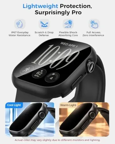 Goton Water-Resistant Screen Protector Case for Apple Watch 42mm Series 12 | Hard PC Case with Tempered Glass & Hollow Back Cover for Series 12 42mm, IP67 Waterproof & Anti-Fog Sensitive Touch - 4