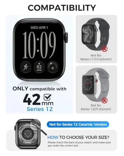 Goton Water-Resistant Screen Protector Case for Apple Watch 42mm Series 12 | Hard PC Case with Tempered Glass & Hollow Back Cover for Series 12 42mm, IP67 Waterproof & Anti-Fog Sensitive Touch - Goton (1)