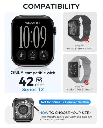 Goton Water-Resistant Screen Protector Case for Apple Watch 42mm Series 12 | Hard PC Case with Tempered Glass & Hollow Back Cover for Series 12 42mm, IP67 Waterproof & Anti-Fog Sensitive Touch - Goton (1)