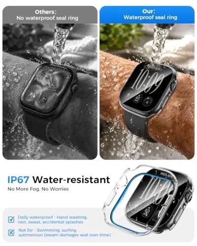 Goton Water-Resistant Screen Protector Case for Apple Watch 42mm Series 12 | Hard PC Case with Tempered Glass & Hollow Back Cover for Series 12 42mm, IP67 Waterproof & Anti-Fog Sensitive Touch - 3