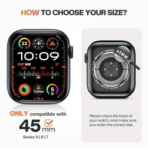 Goton Water-Resistant Screen Protector Case for Apple Watch 45mm S9/S8/S7 | Hard PC Case with Tempered Glass & Hollow Back Cover for Series 9/8/7 45mm, IP67 Waterproof & Anti-Fog Sensitive Touch - 2
