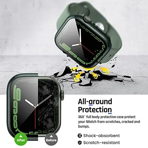 Goton Water-Resistant Screen Protector Case for Apple Watch 45mm S9/S8/S7 | Hard PC Case with Tempered Glass & Hollow Back Cover for Series 9/8/7 45mm, IP67 Waterproof & Anti-Fog Sensitive Touch - 6