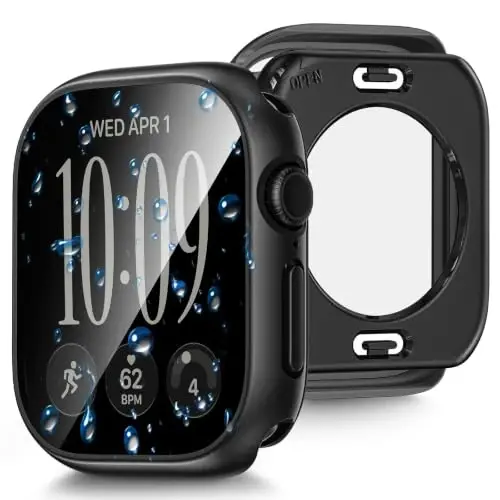 Goton Water-Resistant Screen Protector Case for Apple Watch 46mm Series 12 | Hard PC Case with Tempered Glass & Hollow Back Cover for Series 12 46mm, IP67 Waterproof & Anti-Fog Sensitive Touch - 1