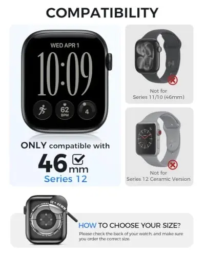 Goton Water-Resistant Screen Protector Case for Apple Watch 46mm Series 12 | Hard PC Case with Tempered Glass & Hollow Back Cover for Series 12 46mm, IP67 Waterproof & Anti-Fog Sensitive Touch | Hard PC Case with Tempered Glass & Hollow Back Cover fo - 2