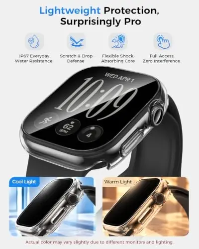 Goton Water-Resistant Screen Protector Case for Apple Watch 46mm Series 12 | Hard PC Case with Tempered Glass & Hollow Back Cover for Series 12 46mm, IP67 Waterproof & Anti-Fog Sensitive Touch | Hard PC Case with Tempered Glass & Hollow Back Cover fo - 6