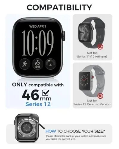 Goton Water-Resistant Screen Protector Case for Apple Watch 46mm Series 12 | Hard PC Case with Tempered Glass & Hollow Back Cover for Series 12 46mm, IP67 Waterproof & Anti-Fog Sensitive Touch | Hard PC Case with Tempered Glass & Hollow Back Cover fo - Goton (1)