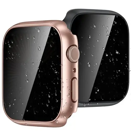 Goton Waterproof Privacy Case for Apple Watch Screen Protector, Anti-Spy Tempered Glass Film Apple Watch Cover Hard PC Case Bumper for iWatch Series 10, 42mm RosegoldBlack - GOTON (1)