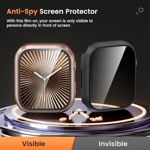 Goton Waterproof Privacy Case for Apple Watch Screen Protector, Anti-Spy Tempered Glass Film Apple Watch Cover Hard PC Case Bumper for iWatch Series 10, 42mm RosegoldBlack - 4