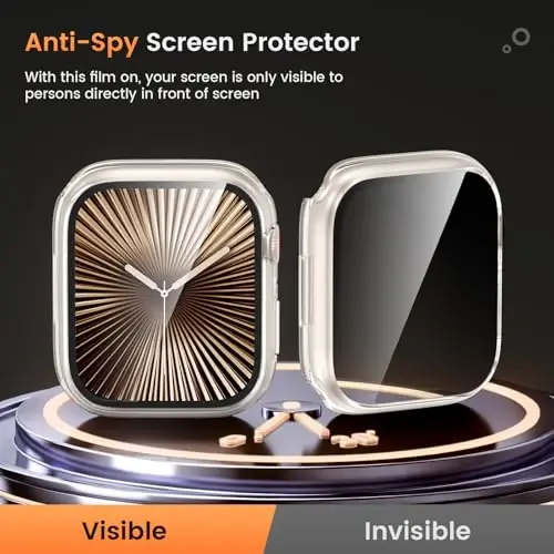 Goton Waterproof Privacy Case for Apple Watch Screen Protector, Anti-Spy Tempered Glass Film iWatch Cover Hard PC Case Bumper for Apple Watch Series 11/10, 42mm Clear - 4