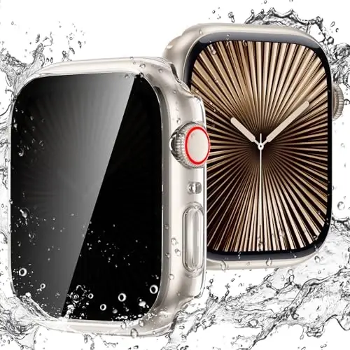 Goton Waterproof Privacy Case for Apple Watch Screen Protector, Anti-Spy Tempered Glass Film iWatch Cover Hard PC Case Bumper for Apple Watch Series 11/10, 42mm Clear - GOTON