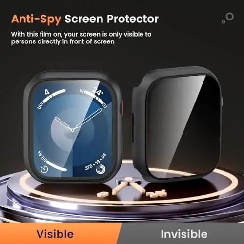 Goton Waterproof Privacy Case for Apple Watch Screen Protector, Anti-Spy Tempered Glass Film iWatch Cover Hard PC Case Bumper for Apple Watch Series 9/8/7, 45mm BlackBlack - 6