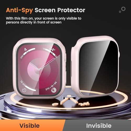 Goton Waterproof Privacy Case for Apple Watch Series 9 8 7 6 5 4 SE Ultra 40mm 44mm 41mm 45mm 49mm, Hard PC Bumper Tempered Glass Screen Protector for iWatch Cover Accessories, 41mm ClearPink - 4