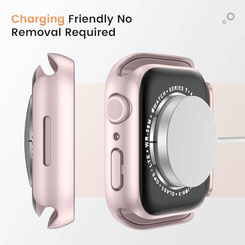 Goton Waterproof Privacy Case for Apple Watch Series 9 8 7 6 5 4 SE Ultra 40mm 44mm 41mm 45mm 49mm, Hard PC Bumper Tempered Glass Screen Protector for iWatch Cover Accessories, 41mm ClearPink - 6