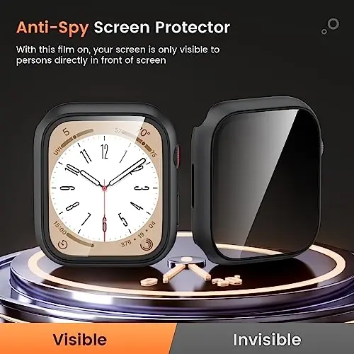 Goton Waterproof Privacy Case for Apple Watch Series 9 8 7 6 5 4 SE Ultra 40mm 44mm 41mm 45mm 49mm, Hard PC Bumper Tempered Glass Screen Protector for iWatch Cover Accessories, 44mm BlackBlack - 3