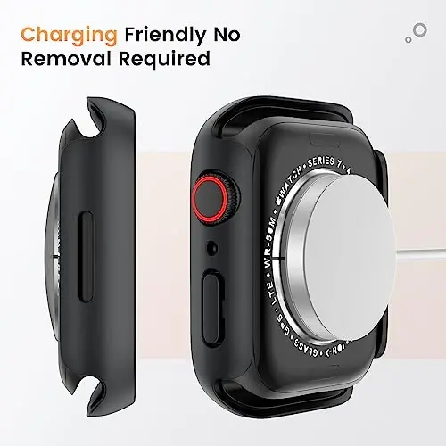 Goton Waterproof Privacy Case for Apple Watch Series 9 8 7 6 5 4 SE Ultra 40mm 44mm 41mm 45mm 49mm, Hard PC Bumper Tempered Glass Screen Protector for iWatch Cover Accessories, 44mm BlackBlack - 5