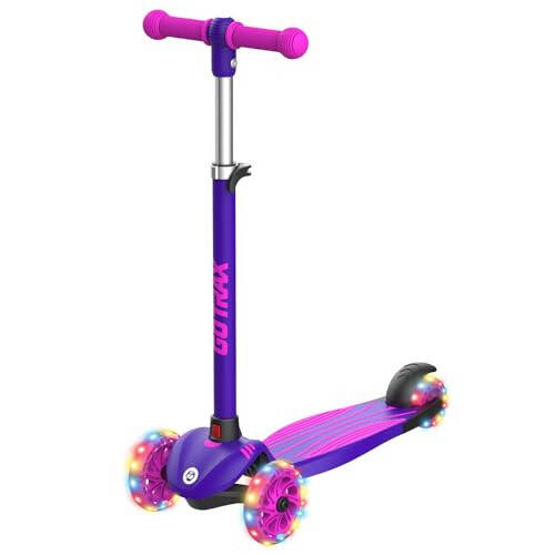 Gotrax KS1 Kids Kick Scooter, LED Lighted Wheels and 3 Adjustable Height Handlebars, Lean-to-Steer & Widen Anti-Slip Deck, 3 Wheel Scooter for Boys & Girls Ages 2-8 and up to 100 Lbs - 1