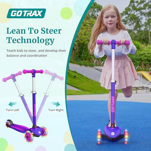 Gotrax KS1 Kids Kick Scooter, LED Lighted Wheels and 3 Adjustable Height Handlebars, Lean-to-Steer & Widen Anti-Slip Deck, 3 Wheel Scooter for Boys & Girls Ages 2-8 and up to 100 Lbs - 4