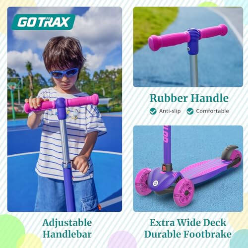 Gotrax KS1 Kids Kick Scooter, LED Lighted Wheels and 3 Adjustable Height Handlebars, Lean-to-Steer & Widen Anti-Slip Deck, 3 Wheel Scooter for Boys & Girls Ages 2-8 and up to 100 Lbs - 6