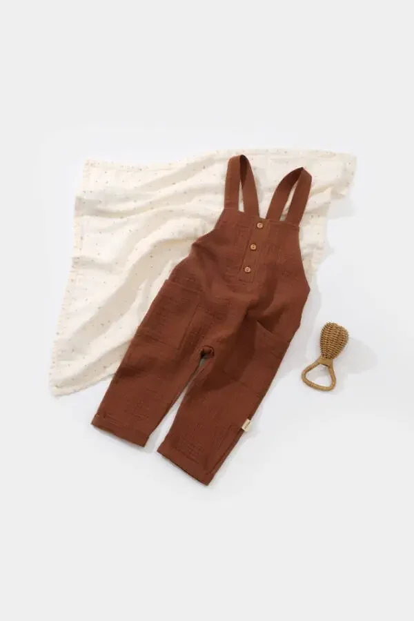 GOTS Certified 100% Organic Cotton, Unisex Baby Muslin Pocket Overall - 1