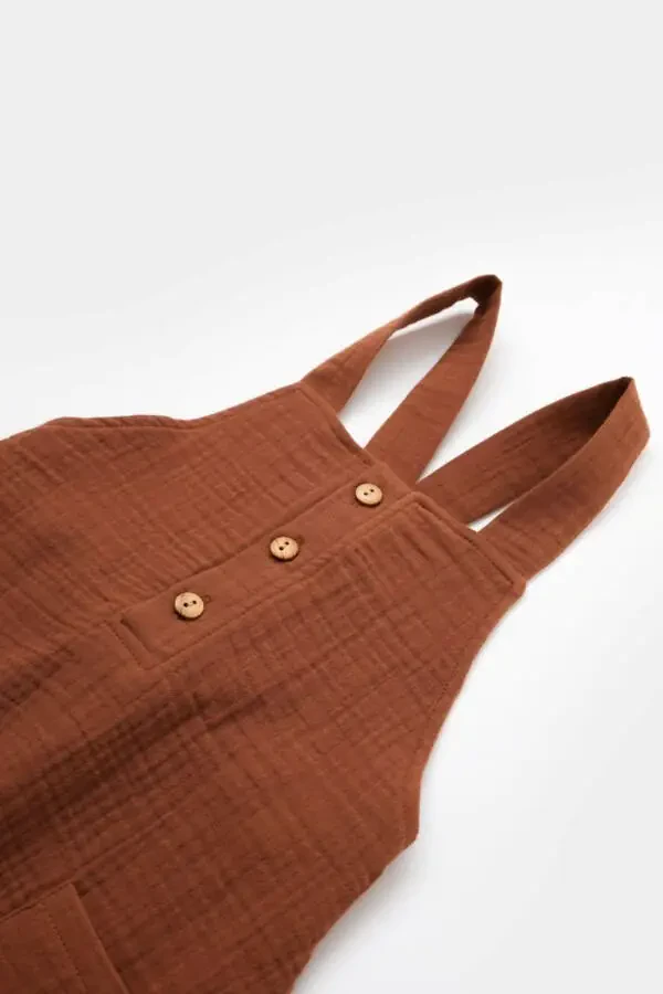 GOTS Sertifikalı Organik Müslin Cepli Salopet Tulum | Unisex & Yumuşak - 7