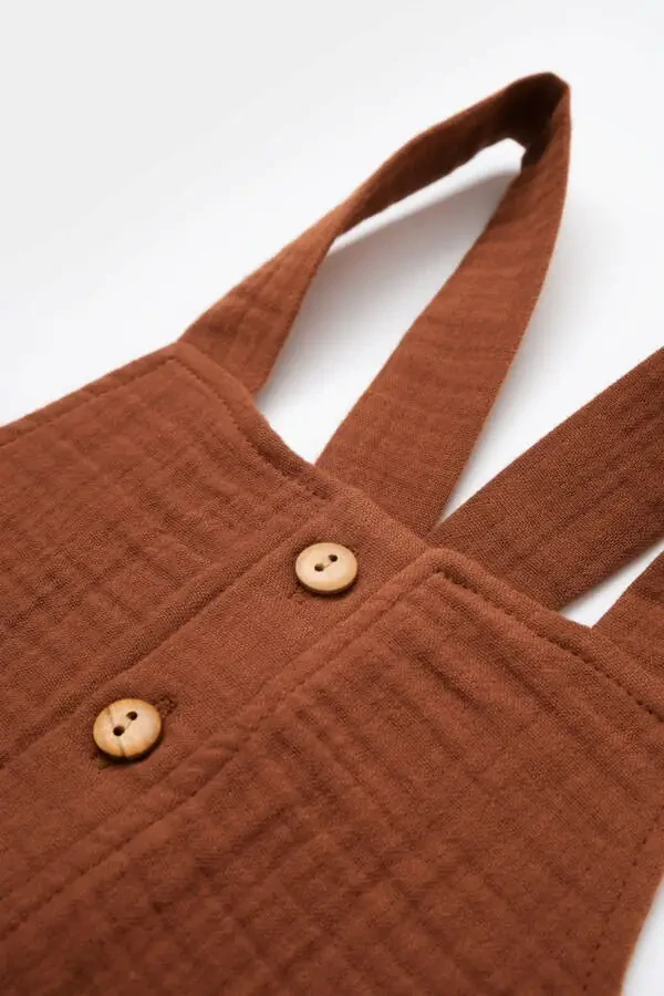 GOTS Sertifikalı Organik Müslin Cepli Salopet Tulum | Unisex & Yumuşak - 8