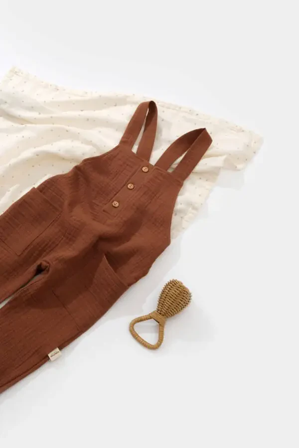 GOTS sertifikatli %100 organik paxta, Unisex chaqaloq muslin cho'ntakli salopet kombinezon - 2