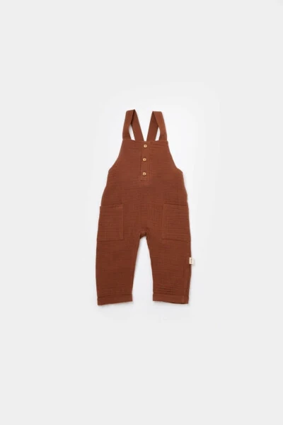 GOTS sertifikatli %100 organik paxta, Unisex chaqaloq muslin cho'ntakli salopet kombinezon - 4