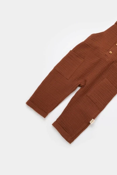 GOTS sertifikatli %100 organik paxta, Unisex chaqaloq muslin cho'ntakli salopet kombinezon - 6