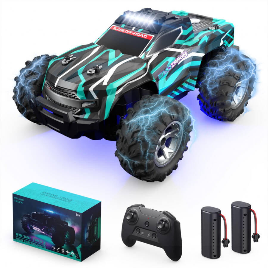 Goutoday masofadan boshqariladigan avtomobillar, 1:16 RC avtomobillar, 25Km/soat Monster yuk mashinasi, LED chiroqlari va tumanlanishi, O'g'il bolalar, bolalar va kattalar uchun o'yinchoqlar yashil. - 1