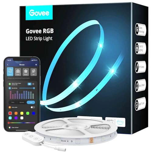 Govee 16.4ft WiFi LED Şerit Işıkları, Akıllı RGB LED Işıklar Alexa ve Google Asistan ile Çalışır, Müzik Eşliğinde Renk Değiştiren Işık Şeridi, Yatak Odası, Mutfak, Cadılar Bayramı Dekoru İçin Uygulama Kontrolü ile LED Işıklar - 2