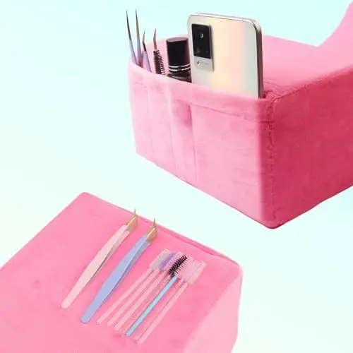 Go'zallik Saloni Kiprik Qo'shish Bo'yin Yostig'i - Qulay Baxmal Go'zallik Xotira Ko'pik Yostig'i, Kiprik Yostig'i Payvandlangan Kiprik Egri Yostig'i Bo'yinni Himoya Qilish uchun Pardoz cho'ntagi bilan (Qora) - 3