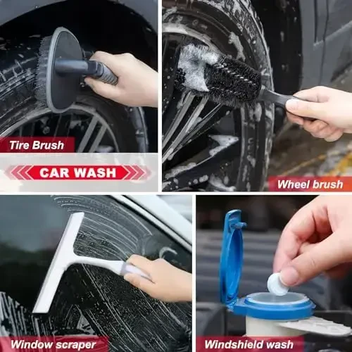 GPUSFAK 26Pcs Car Wash Cleaning Kit with Foam Gun Sprayer Detailing Brushes Window Water Scraper Tire Brush Towels Complete Interior Exterior Detailing Set for Car - 4