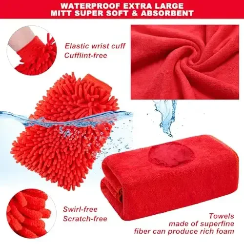 GPUSFAK 26Pcs Car Wash Cleaning Kit with Foam Gun Sprayer Detailing Brushes Window Water Scraper Tire Brush Towels Complete Interior Exterior Detailing Set for Car - 6