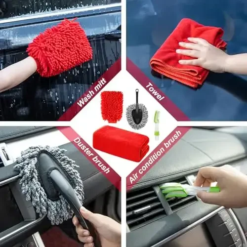 GPUSFAK 26Pcs Car Wash Cleaning Kit with Foam Gun Sprayer Detailing Brushes Window Water Scraper Tire Brush Towels Complete Interior Exterior Detailing Set for Car - 7