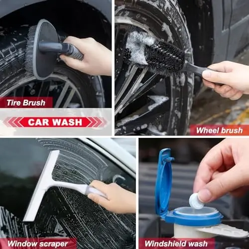 GPUSFAK 26Pcs Car Wash Cleaning Kit with Foam Gun Sprayer Detailing Brushes Window Water Scraper Tire Brush Towels Complete Interior Exterior Detailing Set for Car - 4