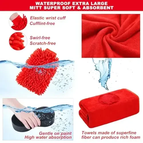 GPUSFAK 39Pcs Car Wash Cleaning Kit with Foam Gun Sprayer Detailing Brushes Collapsible Bucket Windshield Cleaning Tool Tire Brush Towels Complete Interior Exterior Detailing Set for Car - 6