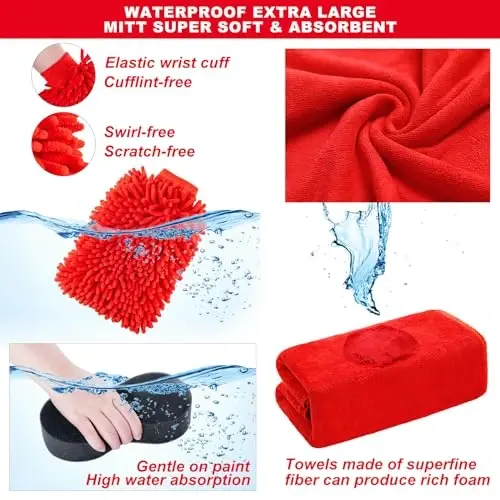 GPUSFAK 39Pcs Car Wash Cleaning Kit with Foam Gun Sprayer Detailing Brushes Collapsible Bucket Windshield Cleaning Tool Tire Brush Towels Complete Interior Exterior Detailing Set for Car - 6