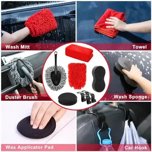 GPUSFAK 39Pcs Avtomobil yuvish tozalash to'plami ko'pikli purkagichli batafsil cho'tkalar yig'iladigan chelak old oynasini tozalash vositasi shinalar cho'tkasi sochiqlar avtomobil uchun to'liq ichki tashqi detallar to'plami - 7