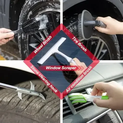 GPUSFAK 40Pcs Car Wash Cleaning Kit with Foam Gun Sprayer Detailing Brushes Wash Mop Windshield Cleaning Tool Tire Brush Towels Complete Interior Exterior Detailing Set for Car - 7