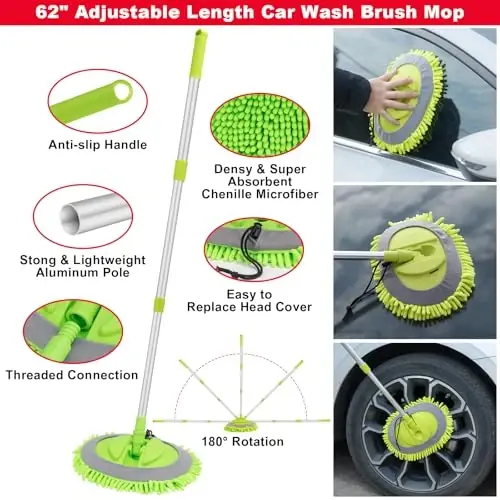 GPUSFAK 40Pcs Car Wash Cleaning Kit with Foam Gun Sprayer Detailing Brushes Wash Mop Windshield Cleaning Tool Tire Brush Towels Complete Interior Exterior Detailing Set for Car - 3